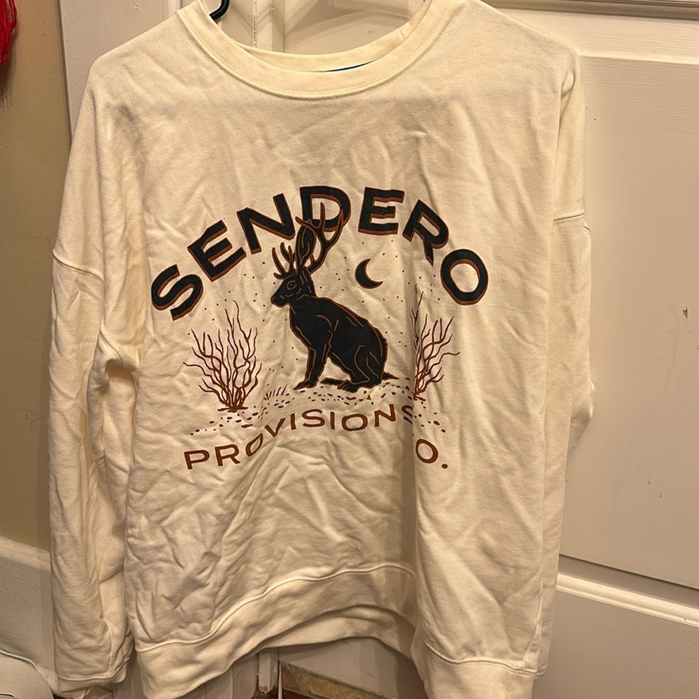 Sendero long sleeve crewneck. Wrinkled because it’s been in storage